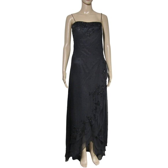 VTG Y2K Scala SILK S Beaded ASYMMETRICAL Whimsigoth Black Prom Maxi Dress - Picture 1 of 13